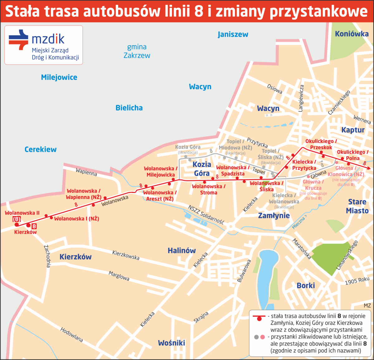 Przebudowa ulicy Wolanowskiej. „Ósemka” wraca na swoją stałą trasę