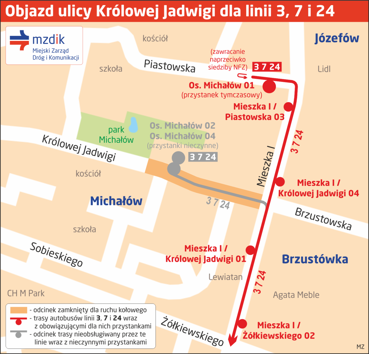 Będą kłaść asfalt na ul. Królowej Jadwigi i pętli autobusowej. „3”, „7” i „24” dojadą tylko do ul. Piastowskiej