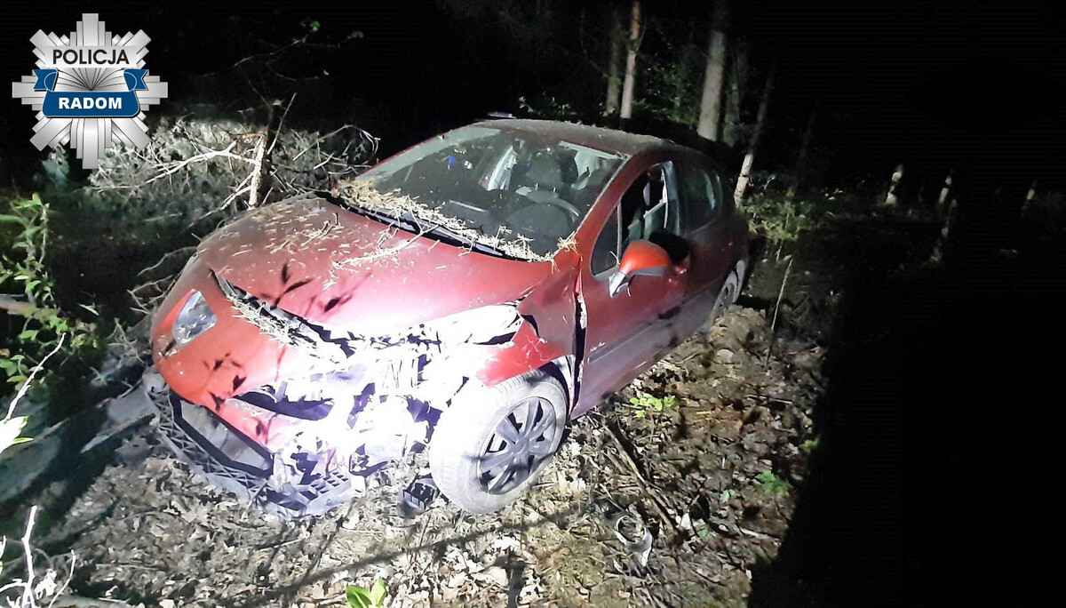 Peugeot nie zatrzymał się do policyjnej kontroli. Uciekając, kierowca uderzył w ogrodzenie i wjechał do lasu