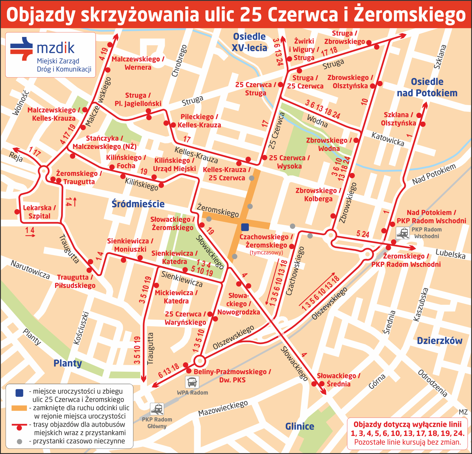 Uroczystości z okazji 50. rocznicy Radomskiego Czerwca ’76. Drogowcy zamykają newralgiczne skrzyżowanie
