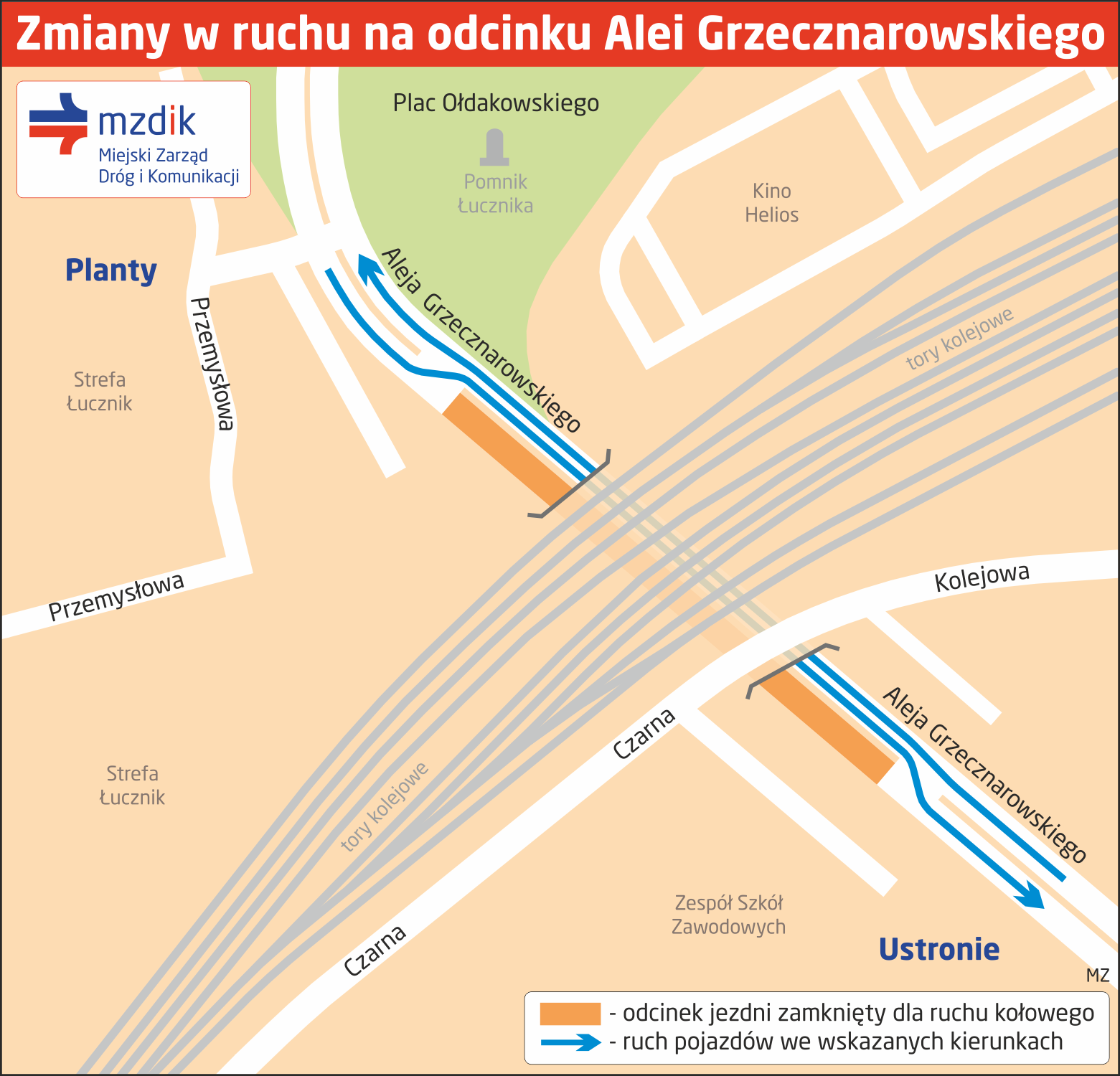 Zamknęli południowy odcinek jezdni ulicy Grzecznarowskiego. Jest tymczasowo zamknięty dla ruchu drogowego