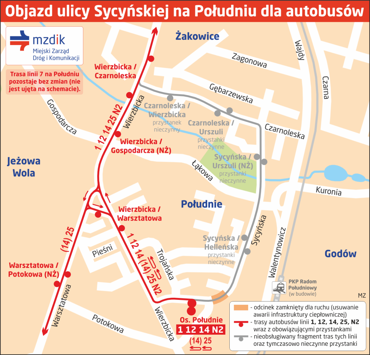 Zamkną dla ruchu odcinek ulicy Sycyńskiej w pobliżu ulicy Parysa. Autobusy będą kursować objazdami